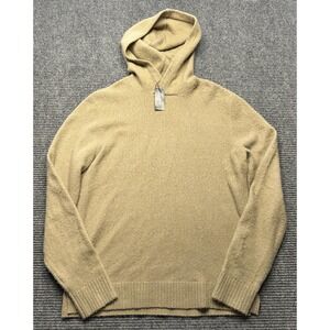 Express Sweater Mens Small Beige Hooded Crewneck Merino Wool Blend Knit Pullover